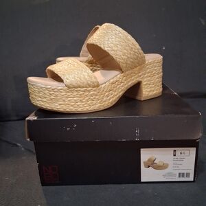 No Boundaries Tan Woven Platform Slide Heels